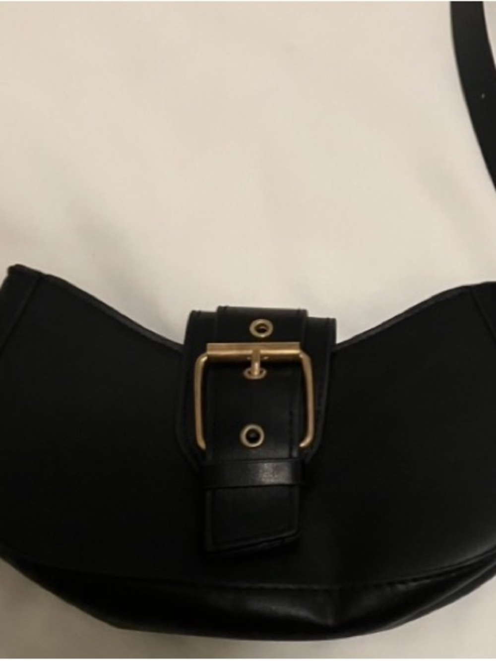 Black Shoulder Bag with Changeable Gold Buckle Strap